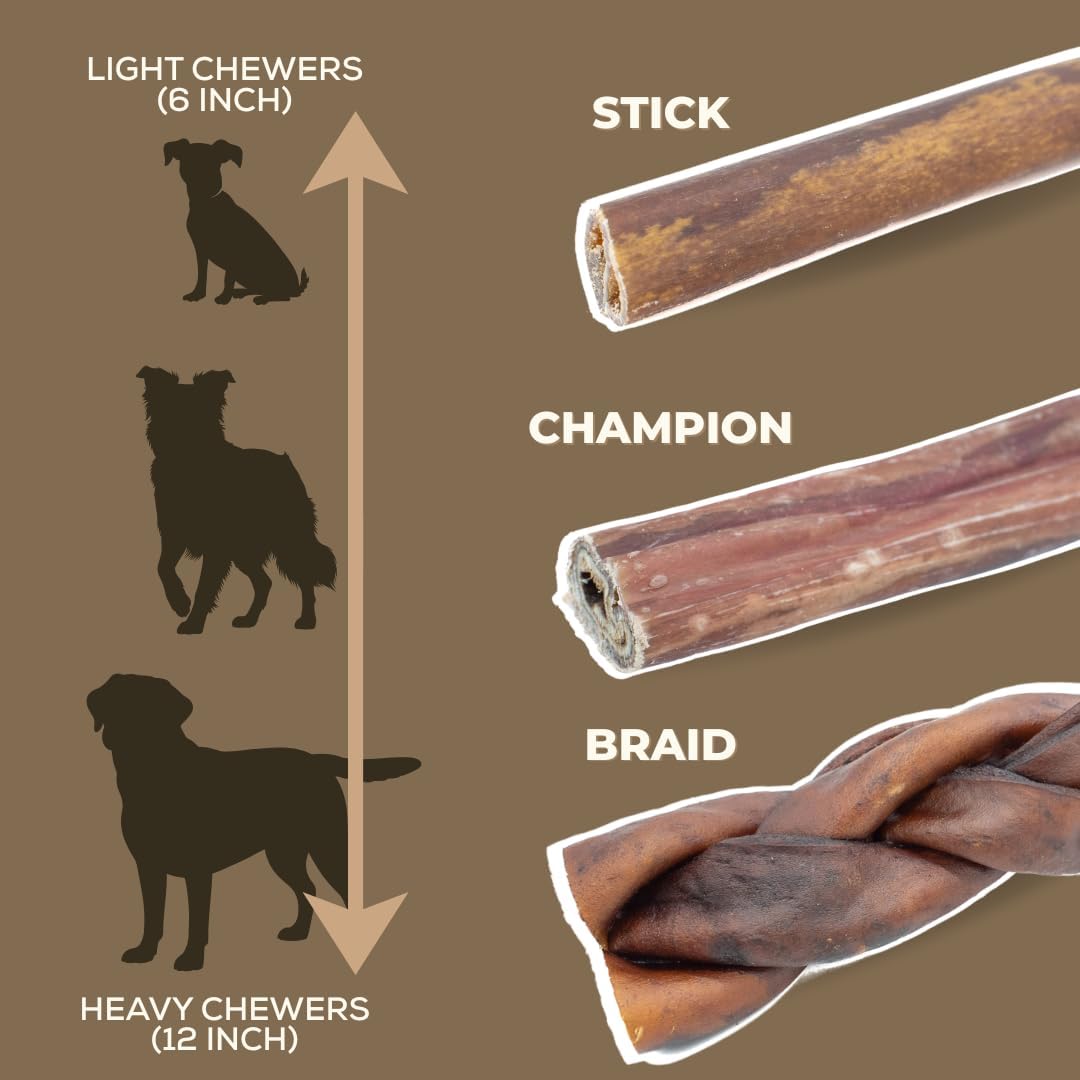 Bully Bunches Premium Beef Collagen Chews for Dogs – All-Natural, Long-Lasting Dental Treats, Protein-Rich, Grain-Free, Healthy Digestive Support for Dogs (6 Inch, 100 Pack)
