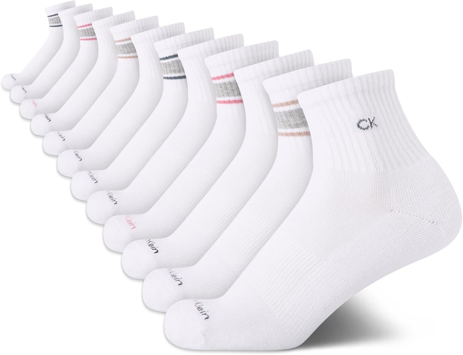 Calvin Klein Womens High Quarter Socks - 12 Pack Terry Cushion Breathable Athletic Crew Socks for Women (Shoe Size: 4-10)