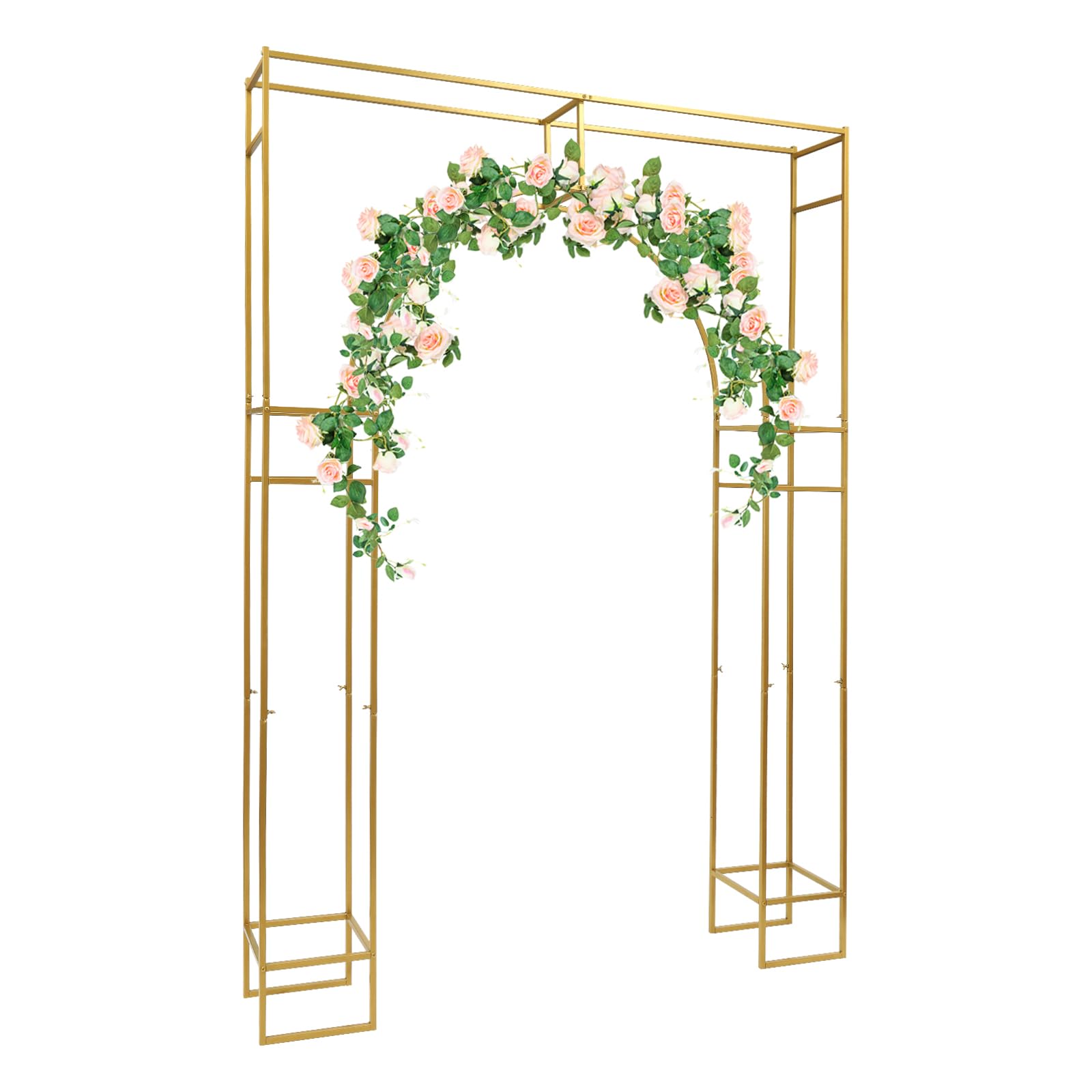 RIAHNEAH Wedding Arch Backdrop Stand,Gold Wedding Arches with Wing Nut Smooth&Round Cut for Ceremony Square Metal Balloon Arch Stand Garden Arbor Frame for Wedding Birthday Party Baby Shower
