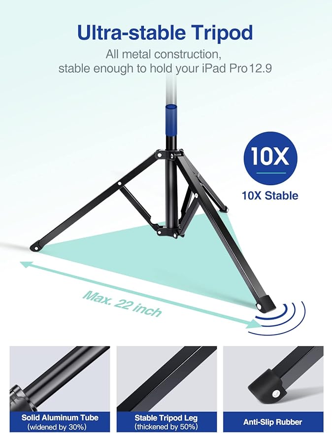 Soporte de Trípode para iPad de Aluminio, Ajustable 65 Pulgadas miniatura 6