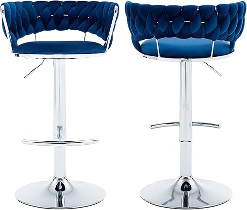 Miniatura 89 de Juego de 2 taburetes de bar de terciopelo giratorios con base de metal dorado, taburetes de bar modernos de altura de mostrador para cocina, pub,