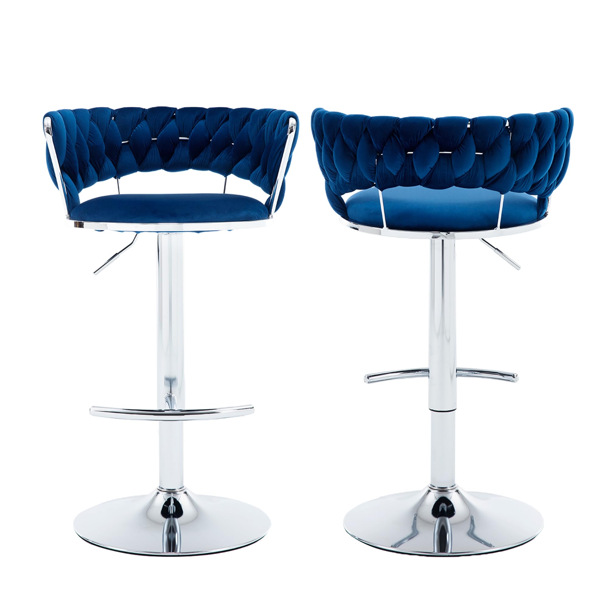 Haplized Barstool Set of 2, Velvet Bar Stools with Back, Adjustable Bar Stool Chairs, 360° Swivel Counter Height Barstools (Blue - Chrome Base)