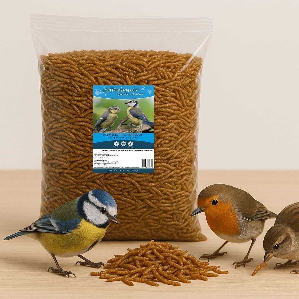 5 kg Getrocknete Mehlwürmer Futterbauer– 100% Naturfutter für Wildvögel, Fische & Igel | Proteinreiches Premiumfutter ohne Zusätze | Ideal als Vogelfutter, Fischfutter & Igelfutter