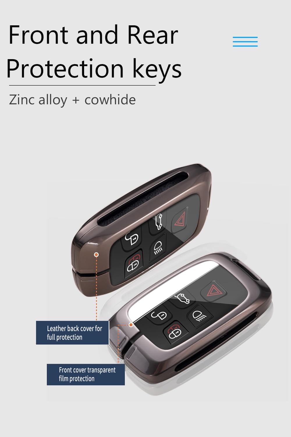 ontto Smart Remote Car Key Cover Fit for Range Rover 2018-up Car Accessories Metal and Leather Key Fob Case Fit for Range Rover Sport Vogue Evoque Velar,with Keychain,Black - Image 3