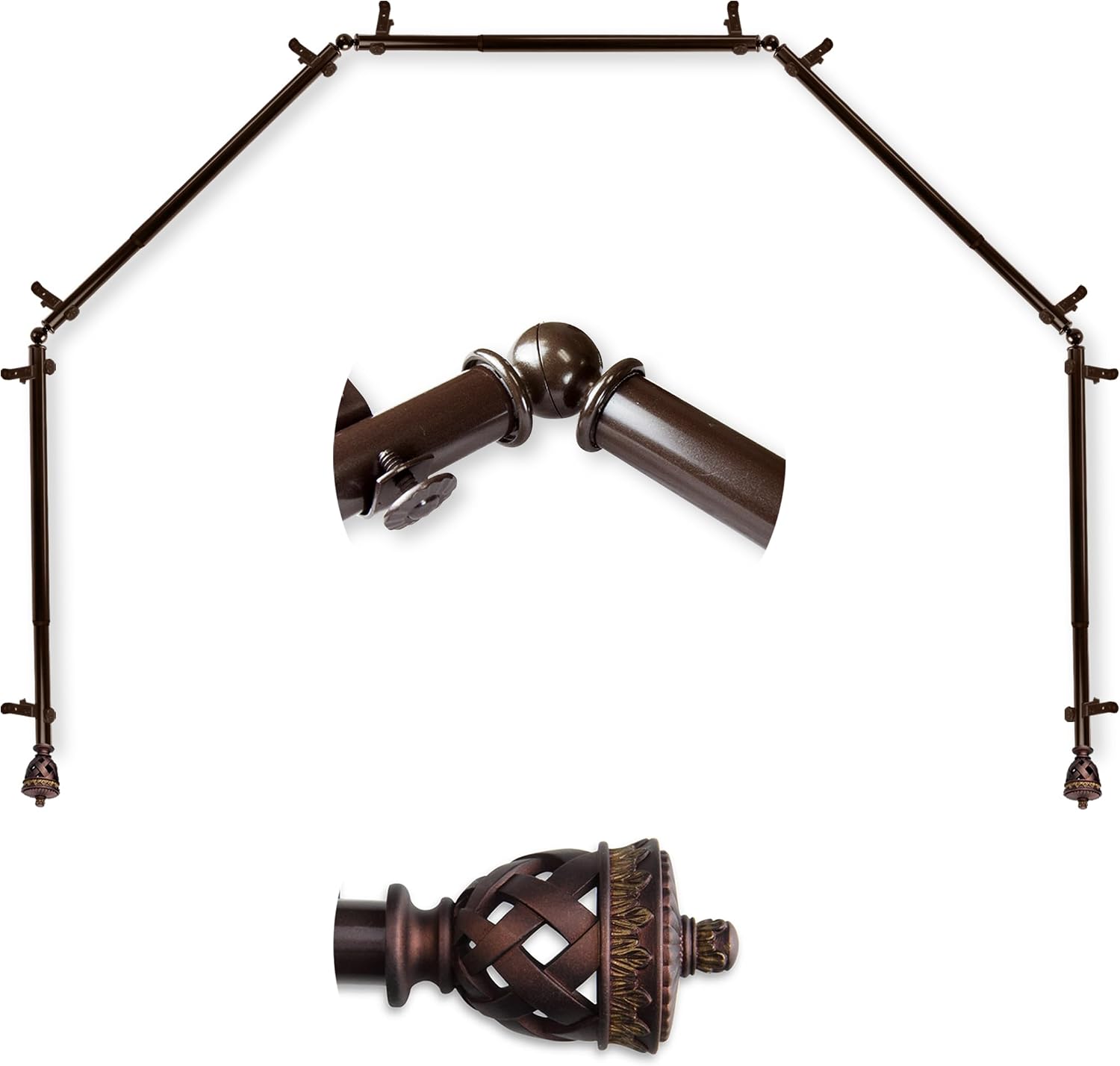 Bernadette 13/16" 5-Sided Bay Window Curtain Rod 28-48" (Each Side) - Cocoa