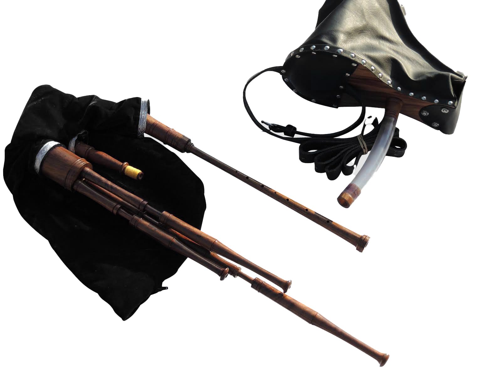 Scottish Smallpipes in A aus indischem Cocoboloholz, Mund- oder Balggeblasener Dudelsack für Einsteiger - Starterset mit Chanter Rohrblatt und Tragetasche (geblasen)