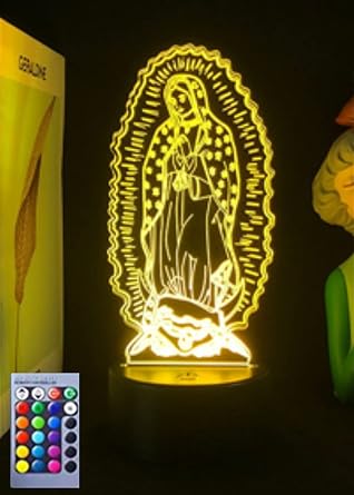 3D Virgin Mary Night Light Lamp Illusion 16 Color Changing Table Desk Decoration Lamps Gift with Acrylic Flat ABS Base USB Cable Toy