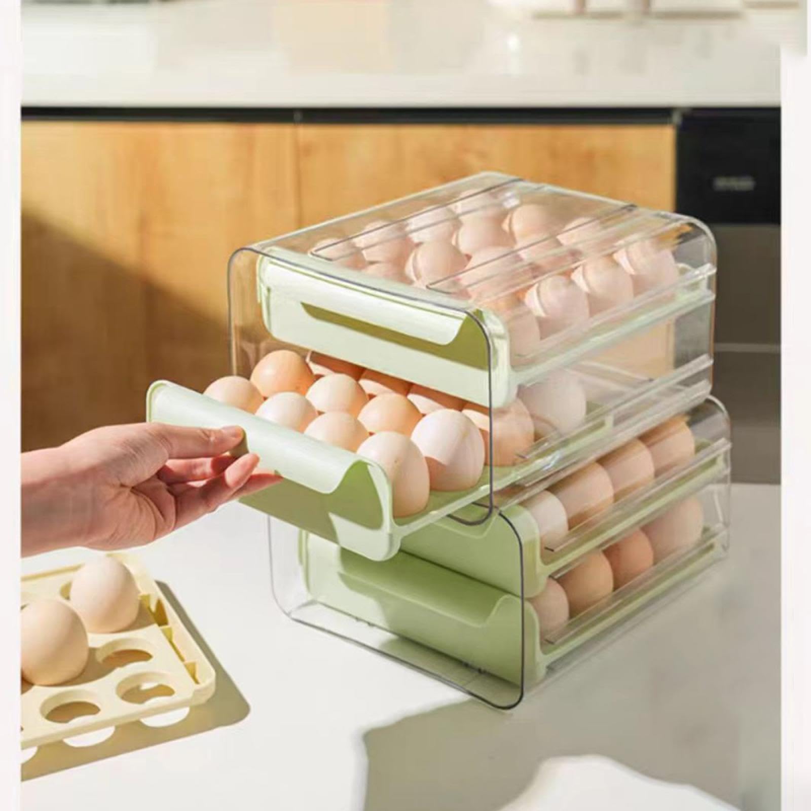 Caja de Almacenamiento de Huevos de Doble Capa,Soporte para Huevos para refrigerador,Almacenamiento de Huevos para encimera,Organizador de Huevos,Dispensador de Huevos para refrigerador