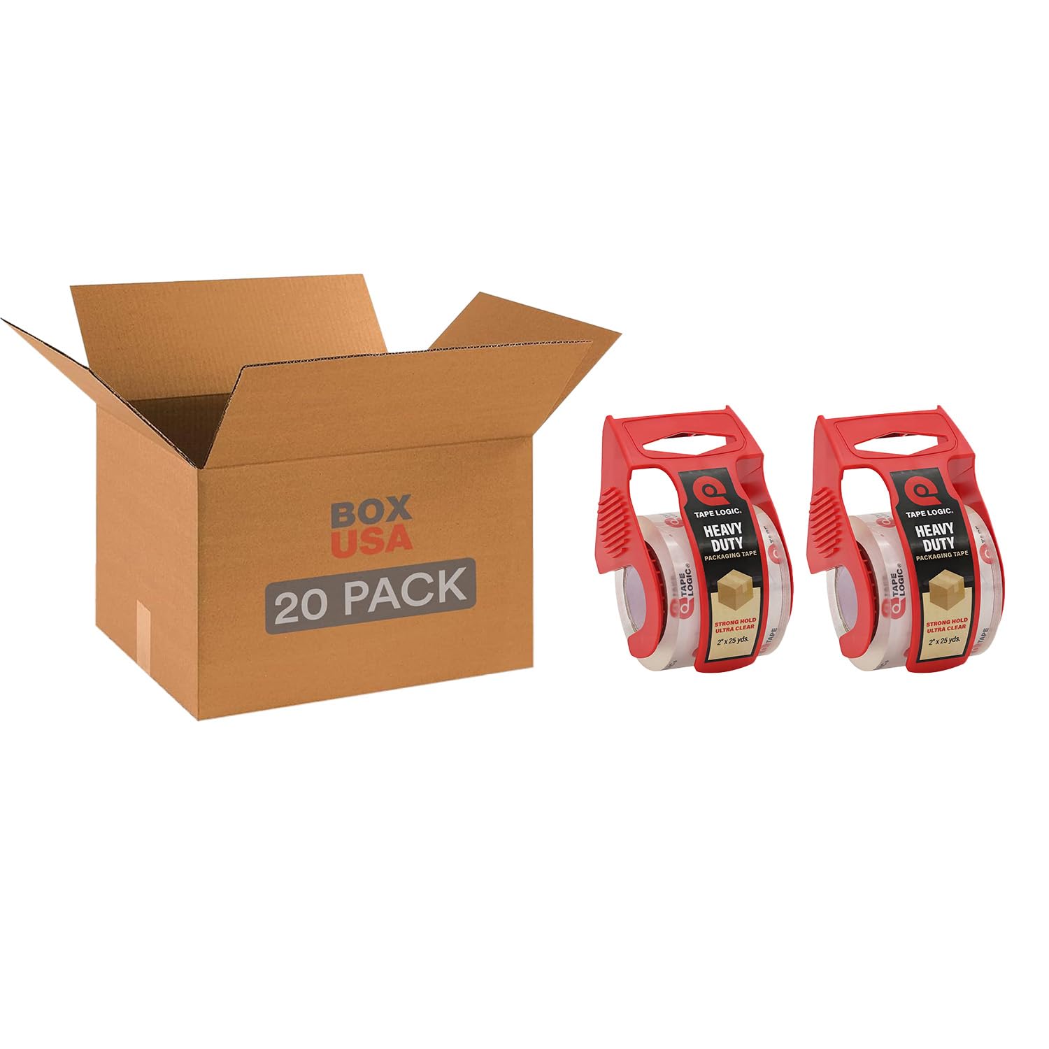 BOX USA Moving Boxes Large 20"L x 20"W x 15"H 12-Pack - Corrugated Cardboard Box for Shipping, Mailing, Packing, Packaging and Storage: Medium 20-Pack w/2 Tape Dispensers