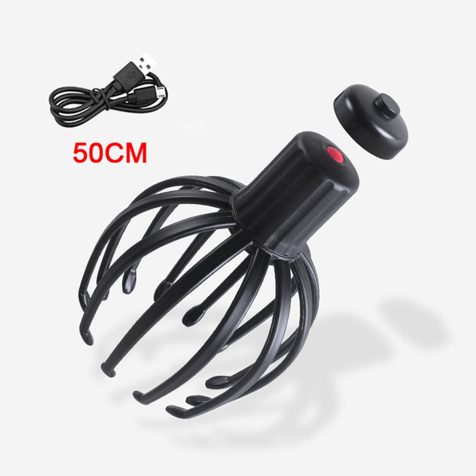 Masajeador eléctrico de cabeza con forma de pulpo para el cuero cabelludo, para aliviar el estrés, ajuste de tres velocidades (negro)