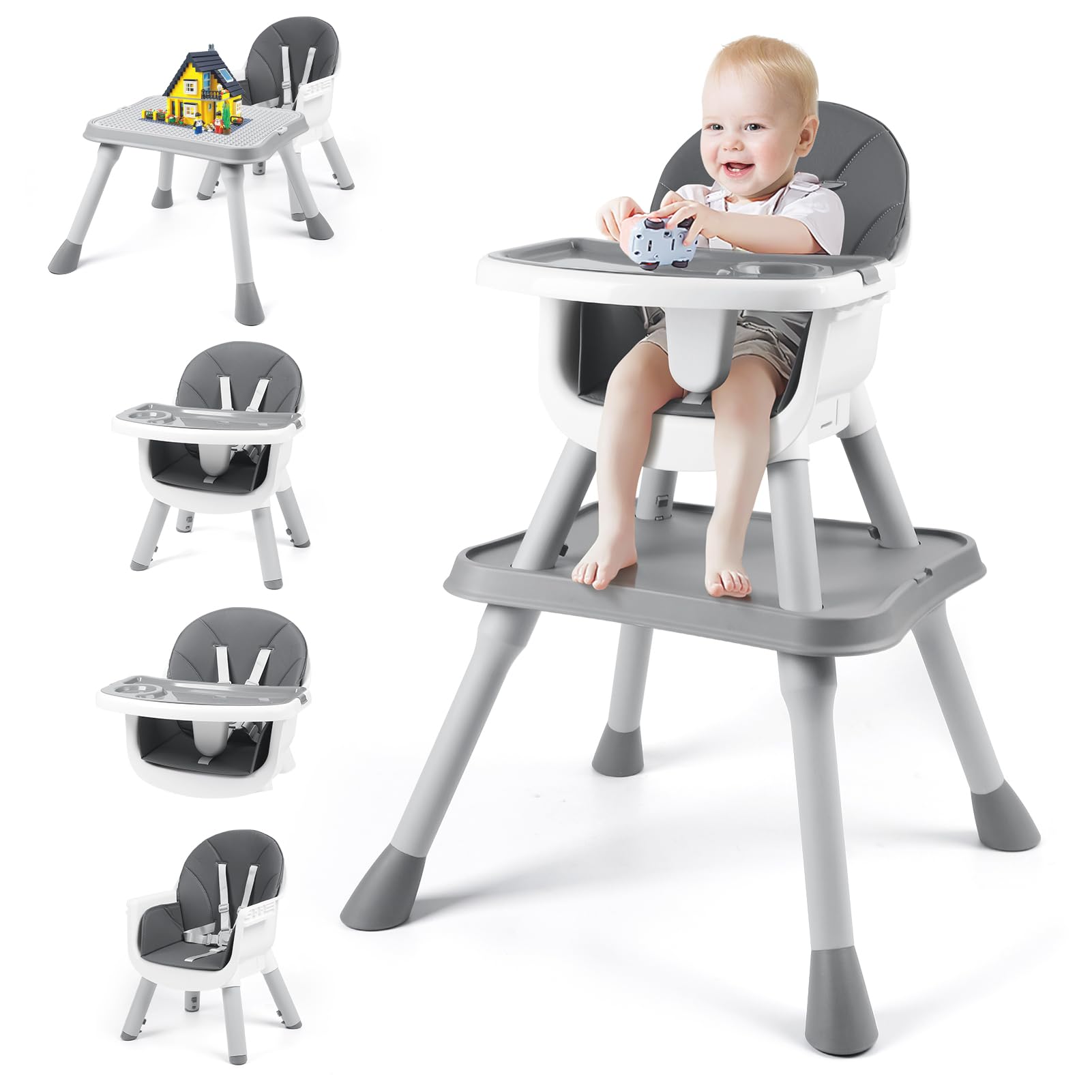 Naxudcoo8 in 1 Baby High Chair: Portable High Chairs for Babies and Toddlers from 6+ Months, Baby Chair with Washable Seating Removable Feeding Tray Baby High Chairs 6 Months Plus