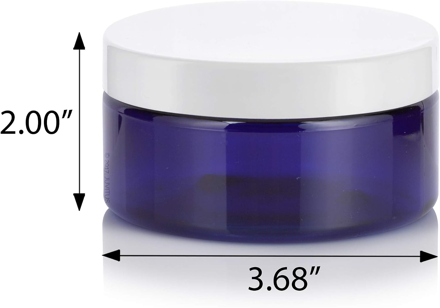 JUVITUS Cobalt Blue PET Plastic (BPA Free) Refillable Low Profile Jar - 8 oz (White Lid) (6 pack)