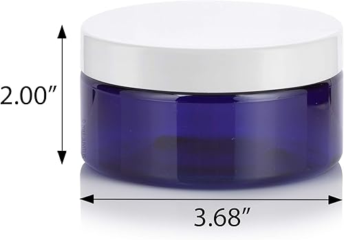 Miniatura 2 de Tarro de perfil bajo recargable de plástico PET azul cobalto de 8 onzas con tapa blanca (paquete de 6)
