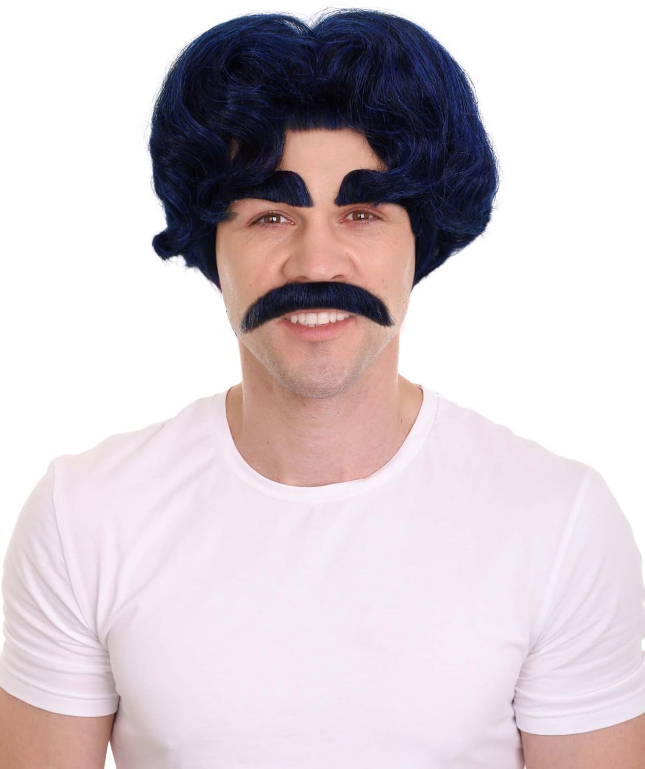 Men's Dark Blue Anime Layered Wig | Short Synthetic Manga Cosplay Hairpiece | Capless Heat-Resistant Fiber Costume for Halloween, Party, Stage, Roleplay