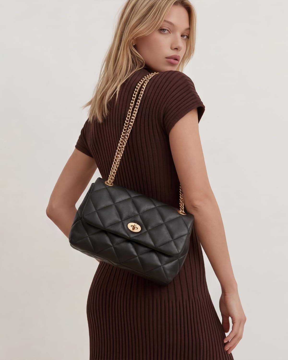 Apryl Quilted Crossbody Bags for Women - Shoulder Bag with Chain Purse Strap - Small Trendy Soft PU Vegan Leather