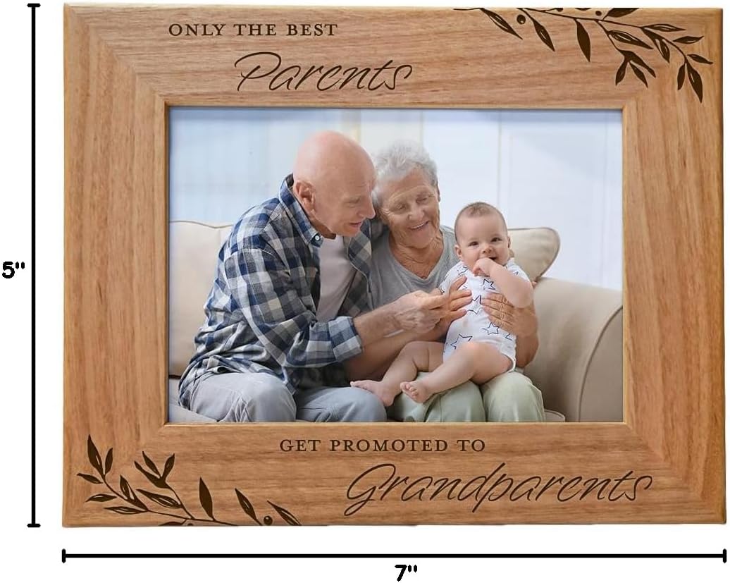 Grandparents Picture Frame, Only The Best Parents get Promoted to Grandparents - Gifts Grandkids Photo Frame for Grandma Grandpa from Grandchildren. Engraved Natural Wood, Fits 5x7 Horizontal Portrait