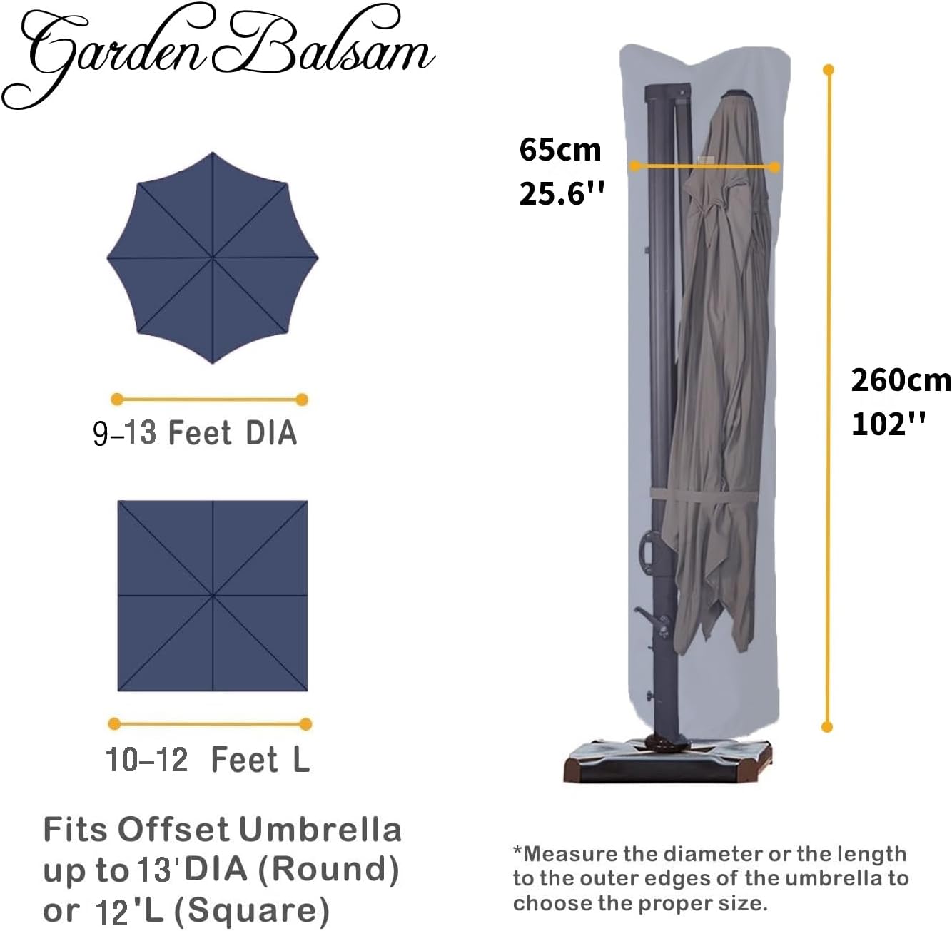 Patio Umbrella Cover for 9ft to 13ft Offset Umbrella, Water Resistant, Curved Cantilever and Straight Pole Parasol Outdoor Umbrellas Cover with Zipper and Rod Dark Blue