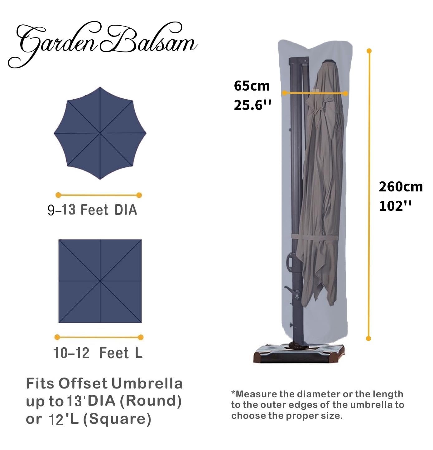 Garden Balsam Patio Umbrella Cover for 9ft to 13ft Offset Umbrella, Water Resistant, Curved Cantilever and Straight Pole Parasol Outdoor Umbrellas Cover with Zipper and Rod Dark Blue : Patio
