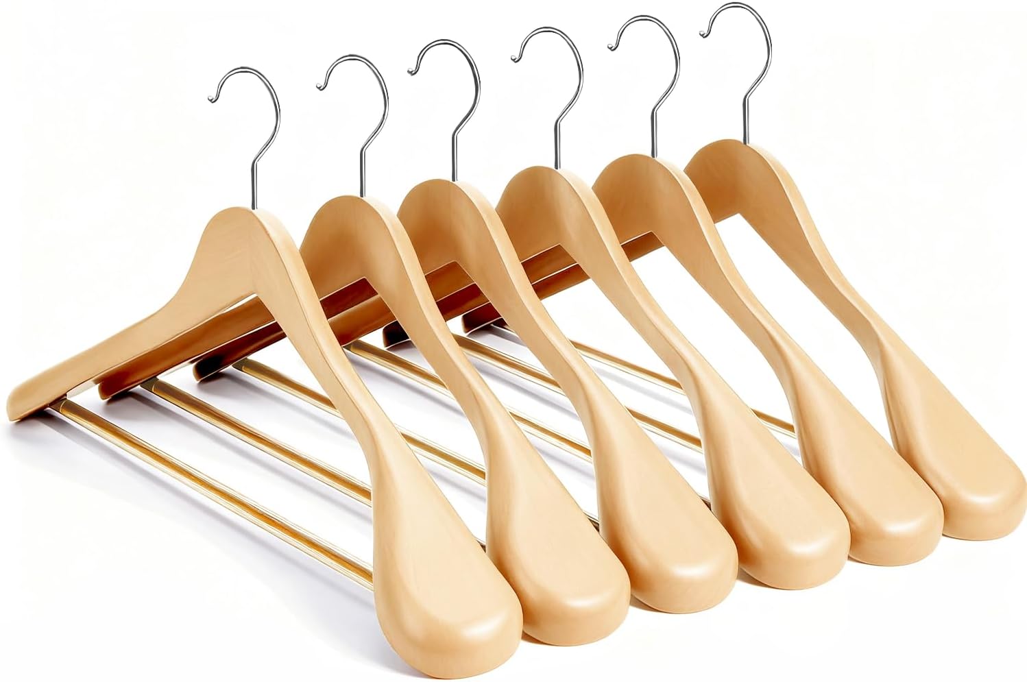 ManGotree Wooden Suit Hangers, Heavy Duty Clothes Hangers, Wide Shoulder Wooden Hangers with Non-Slip Hanging Bar, Solid Wood Coat Hangers for Dresses, Jackets, Pants, Coats, 6 Pack (Natural)