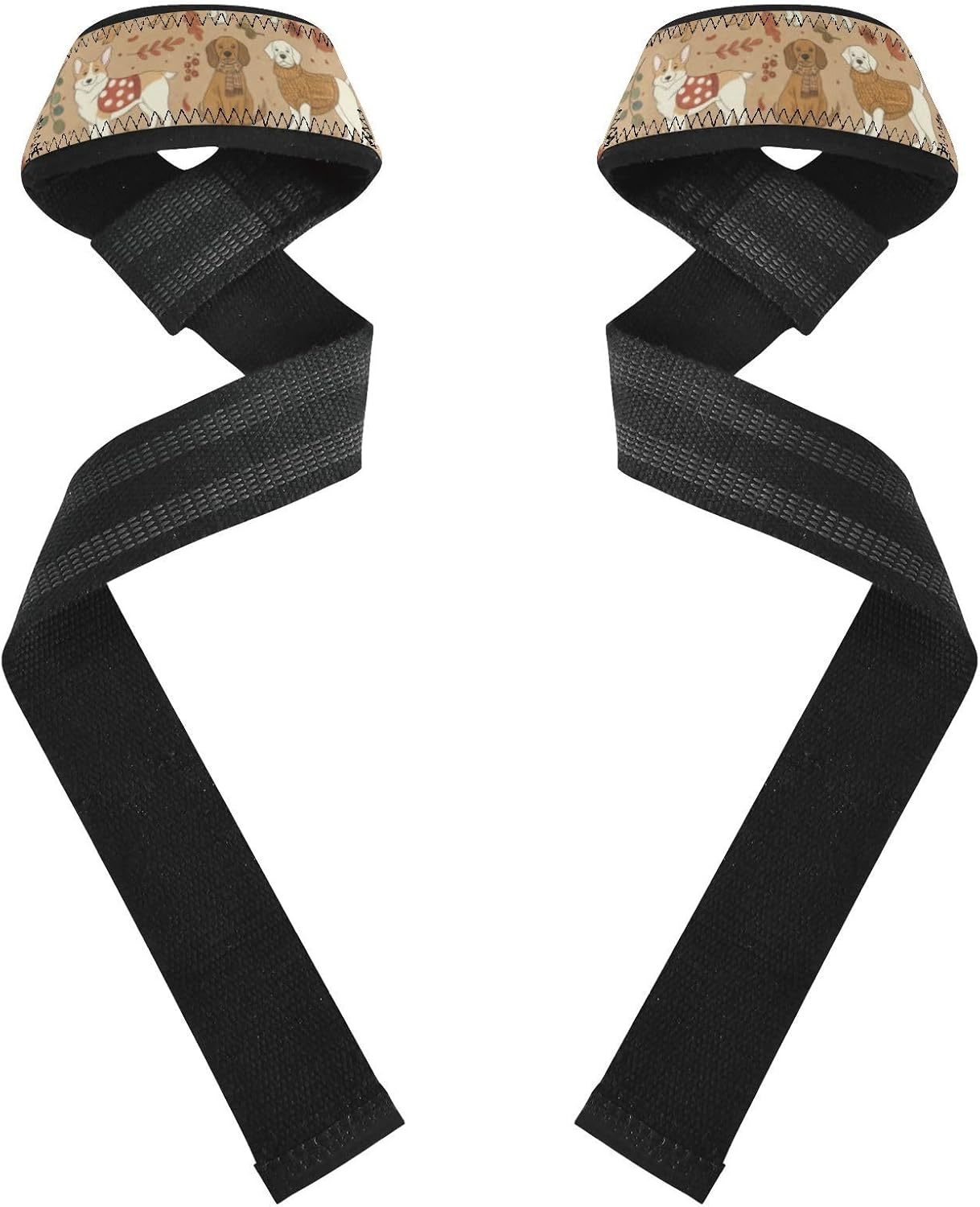 Dog Padded Cotton Lift Straps with Supportive Wrist Pad, Neoprene Webbing for No-Slip Grip for Weightlifting, Deadlifts, Powerlifting, Strength Training