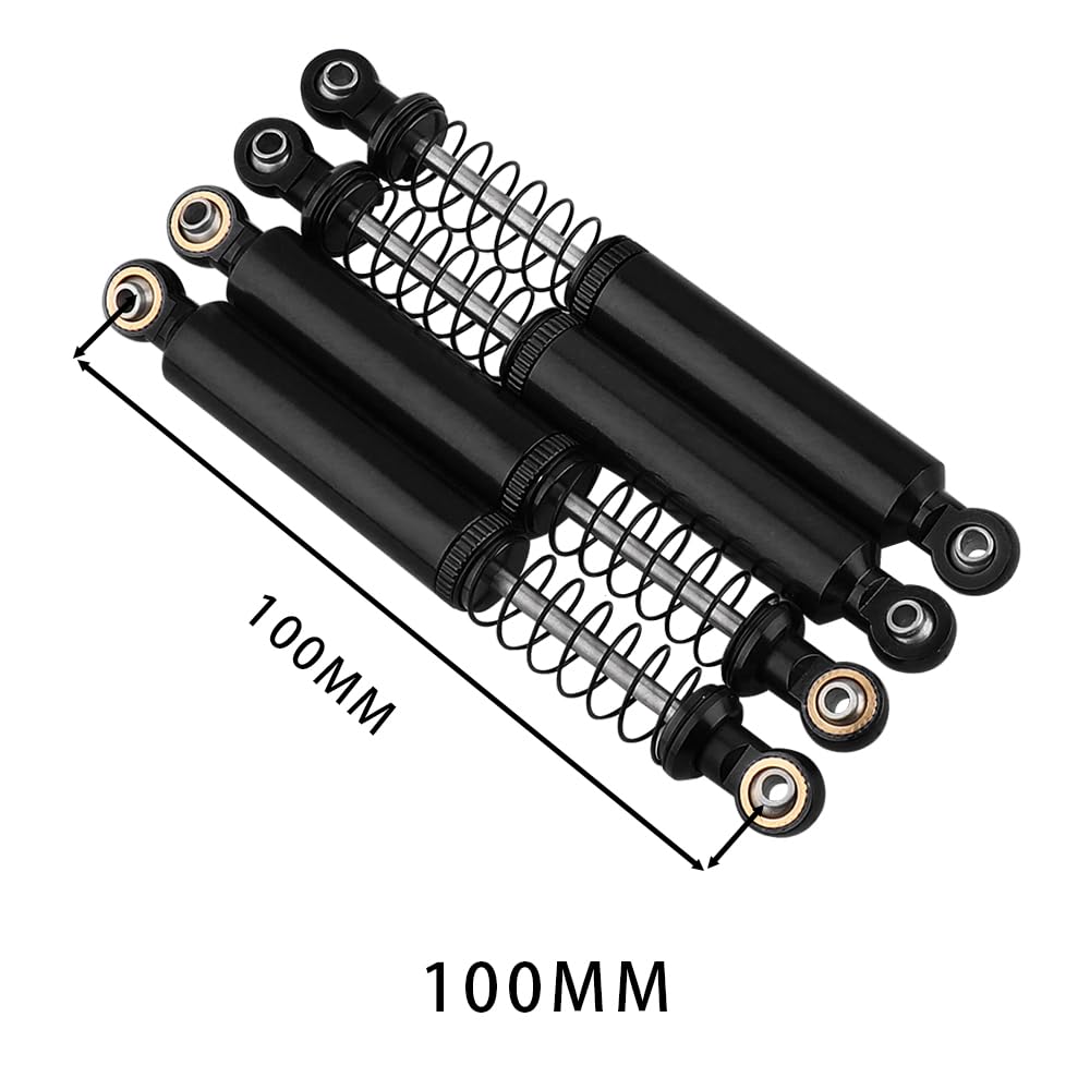 Pothyes 4pcs Metal Alloy Oil Shock Absorber Damper 70 80 90 100 110mm Outer Spring for 1/10 RC Crawler Axial SCX10 i ii iii Capra Tamiya CC01 D90 TRX4 HPI Upgrades (black, 100mm)
