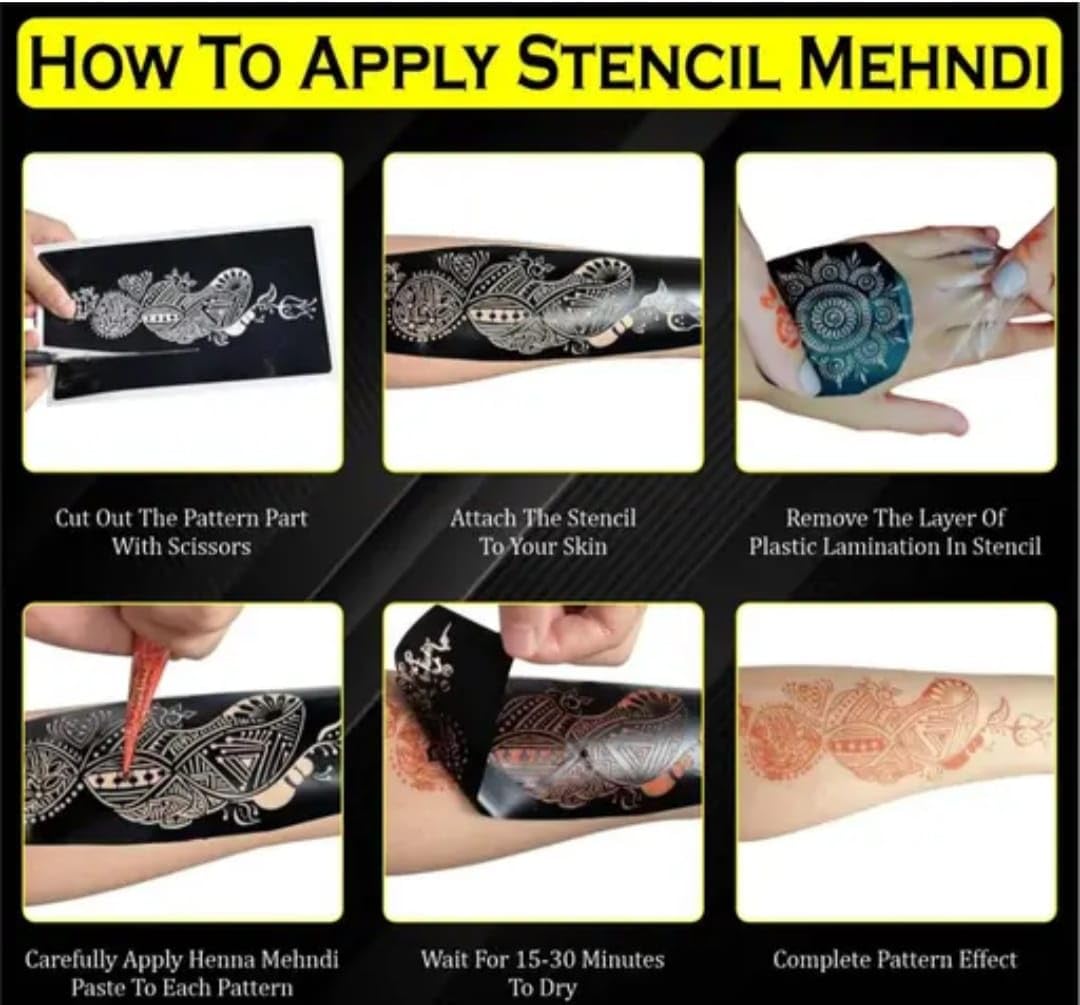 Traditional Lotus Pattern Henna Stencil Sticker, Black Temporary Tattoo Design Template, Body Art Mehndi Transfer Sheet 1