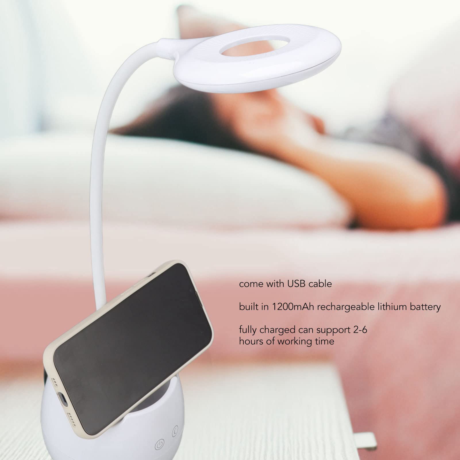 Lampa biurkowa LED z uchwytem na długopis, lampa stołowa ze sterowaniem dotykowym, czytanie Pielęgnacja oczu Nowoczesna lampka na biurko Możliwość przyciemniania USB Biuro do czytania, nauki, biura,