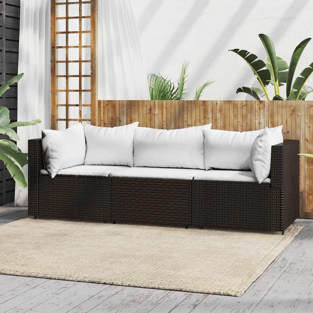Patio Lounge Set Brown with Cream White Cushions, Outdoor Sofas, 319750