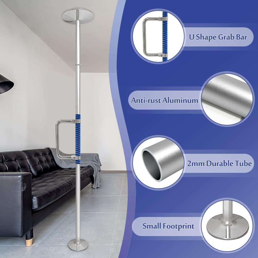 Transfer Pole Security Grab Bar Floor to Ceiling Bed Pole for Elderly Disabled Standing Aids Toilet Safety Rails Heavy Duty Handle Handicap Medical Freestanding Pole Adjustable Transfer Support Bar
