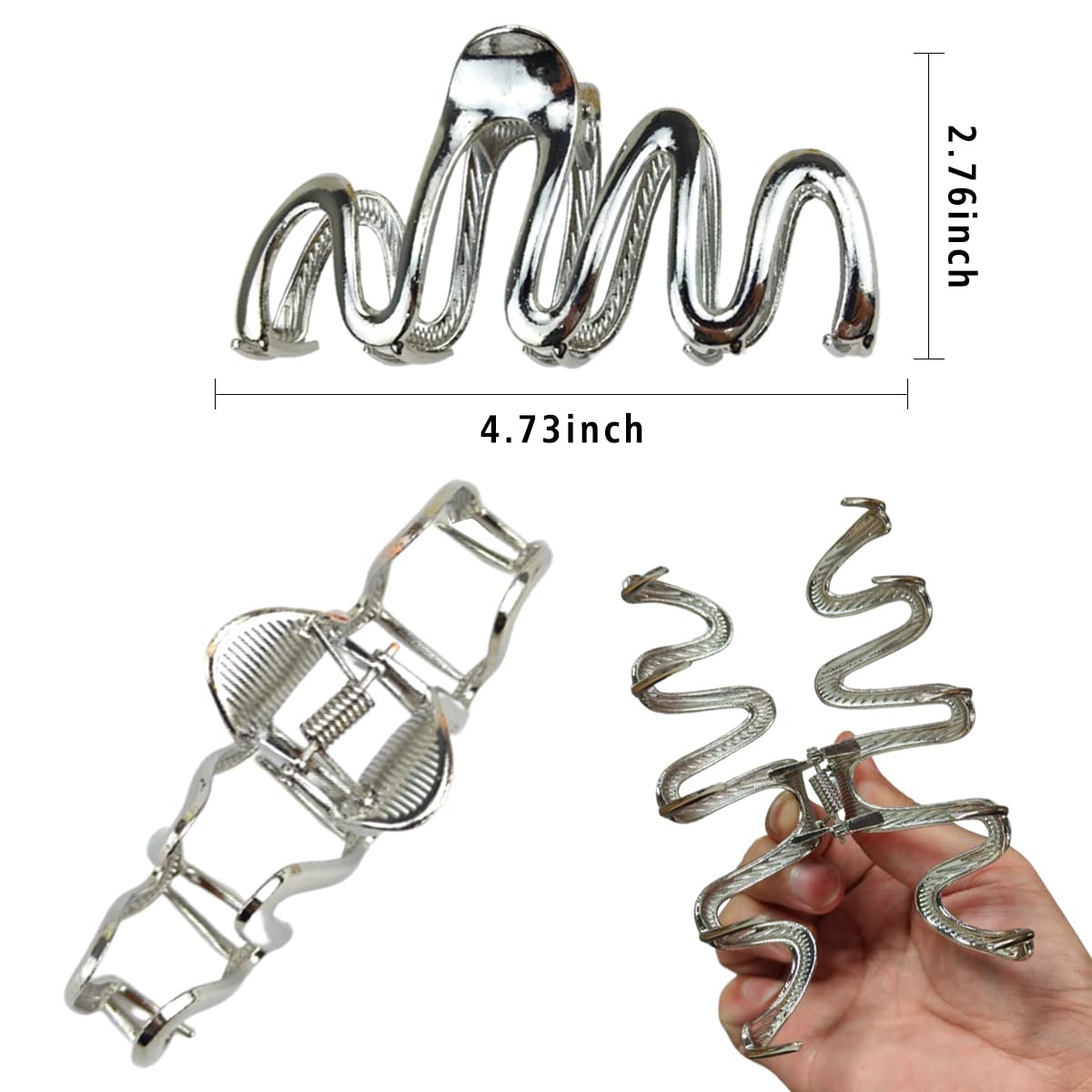 Metal Snake Shape Hair Claw Clips - Silver Line Creative Fashionable Hair Accessories for Women with Thick Hair image 4