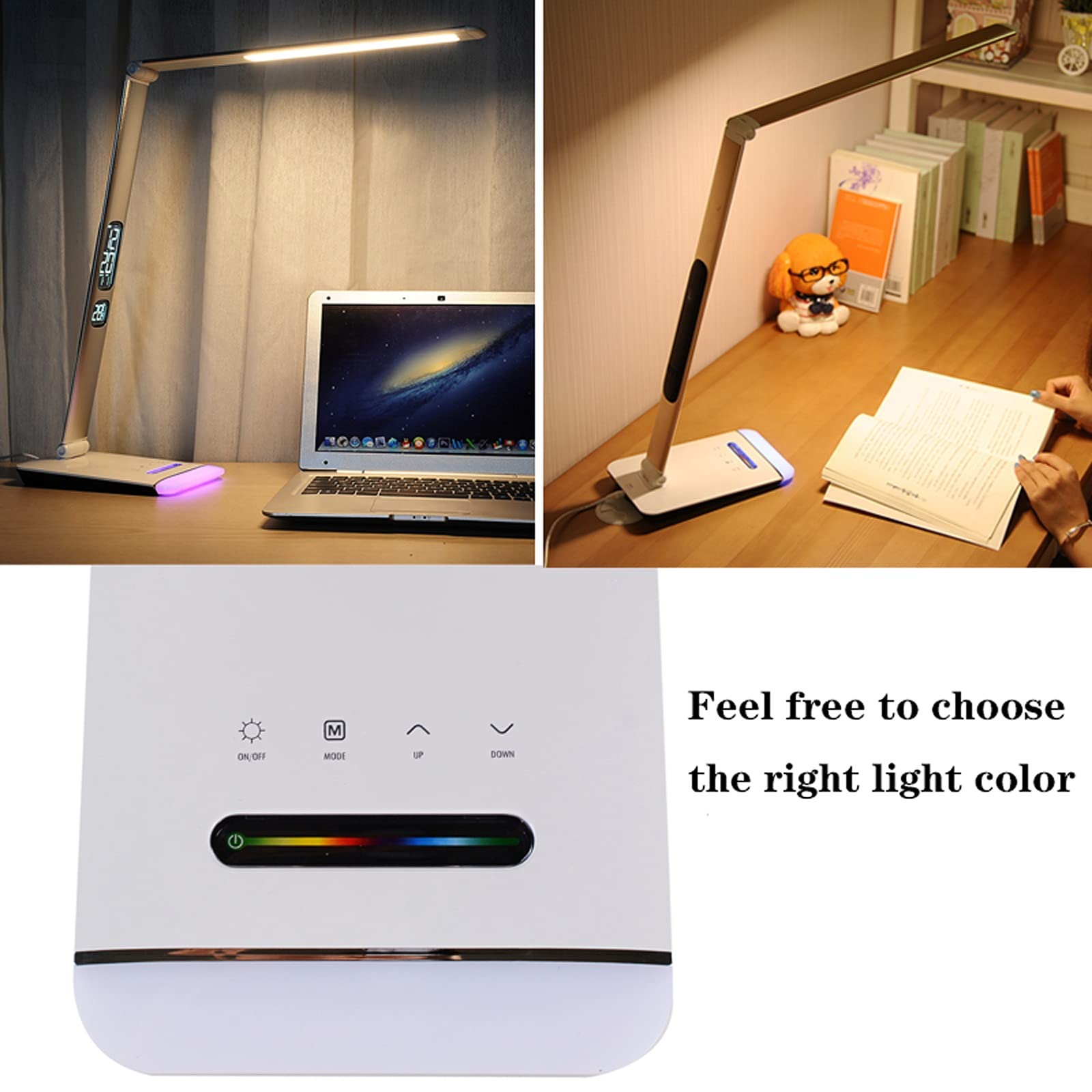 lampe de bureau Lampe de bureau à LED Dimmable Home Office Lampe Touch Contrôle 12W ARM LONG ARM Lampe de table pliable avec écran LCD, 3 modes de couleur et 5 niveaux de luminosité lampe de lecture