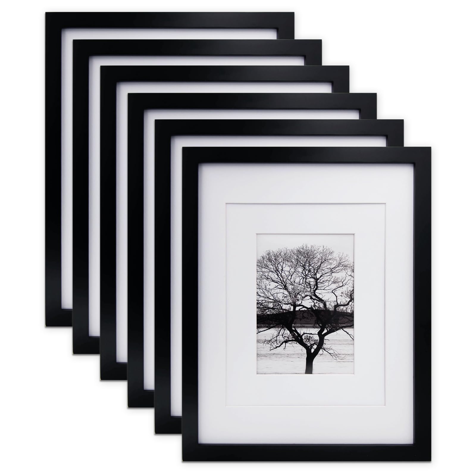 Egofine 11x14 Picture Frames Made of Solid Wood 6 PCS Black Covered by Plexiglass - for Table Top and Wall Mounting for Pictures 8x10 or 5x7 with Mat Horizontally or Vertically Display Photo FrameThe Forest Stewardship Council