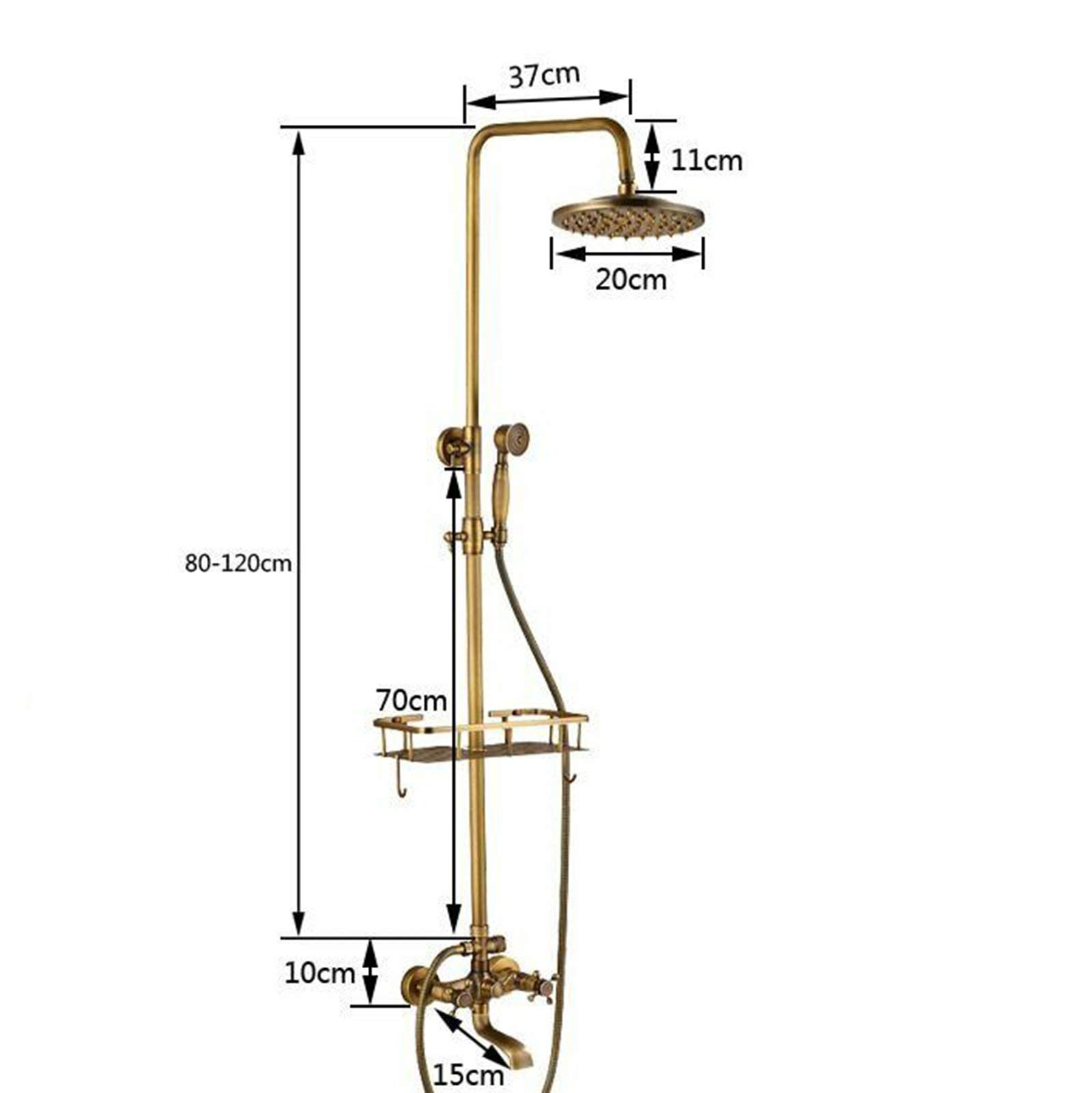Retro Cascada Grifo de la Ducha Tina Latón Antiguo Kit con Soporte Extensible (100-135 cm) 3 Salidas 8" Cabezal de ducha superior + ducha de mano + bañera