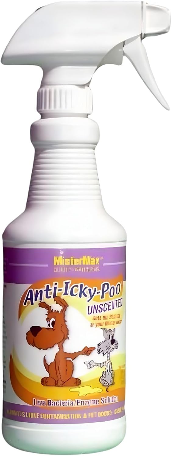 Mister Max Anti Icky Poo Unscented Enzyme Cleaner Spray - Pet Urine, Dog & Cat Urine Odor Remover - 1 Pint (16 oz)
