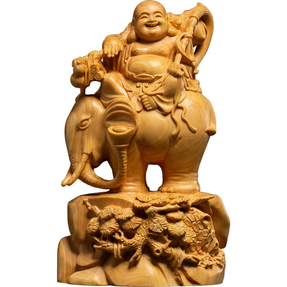 Petite statue en bois de Maitreya cadeau de protection et bonheur maison 14cm