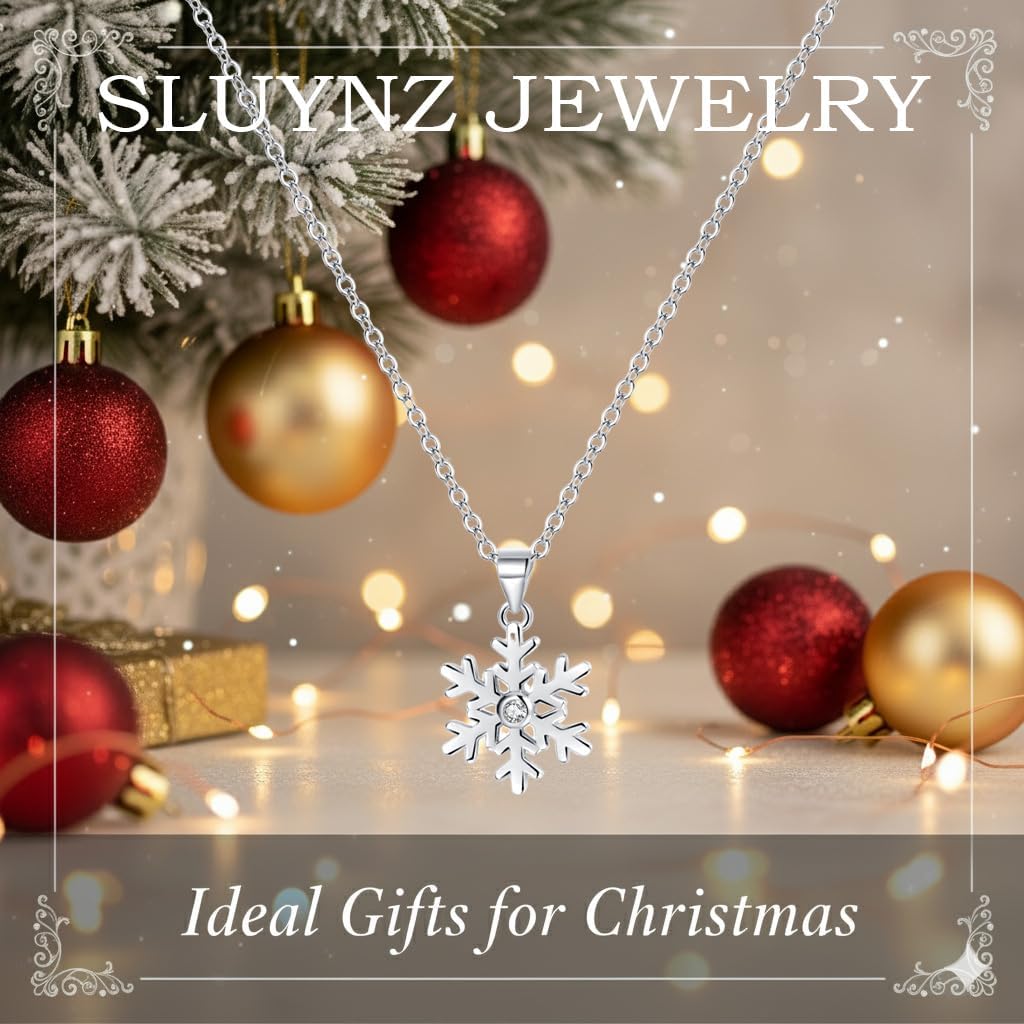 SLUYNZ 925 Sterling Silver CZ Snowflake Pendant Necklace Chain for Women Teens Christmas Snowflake Choker Necklace Winter Necklace - Image 5