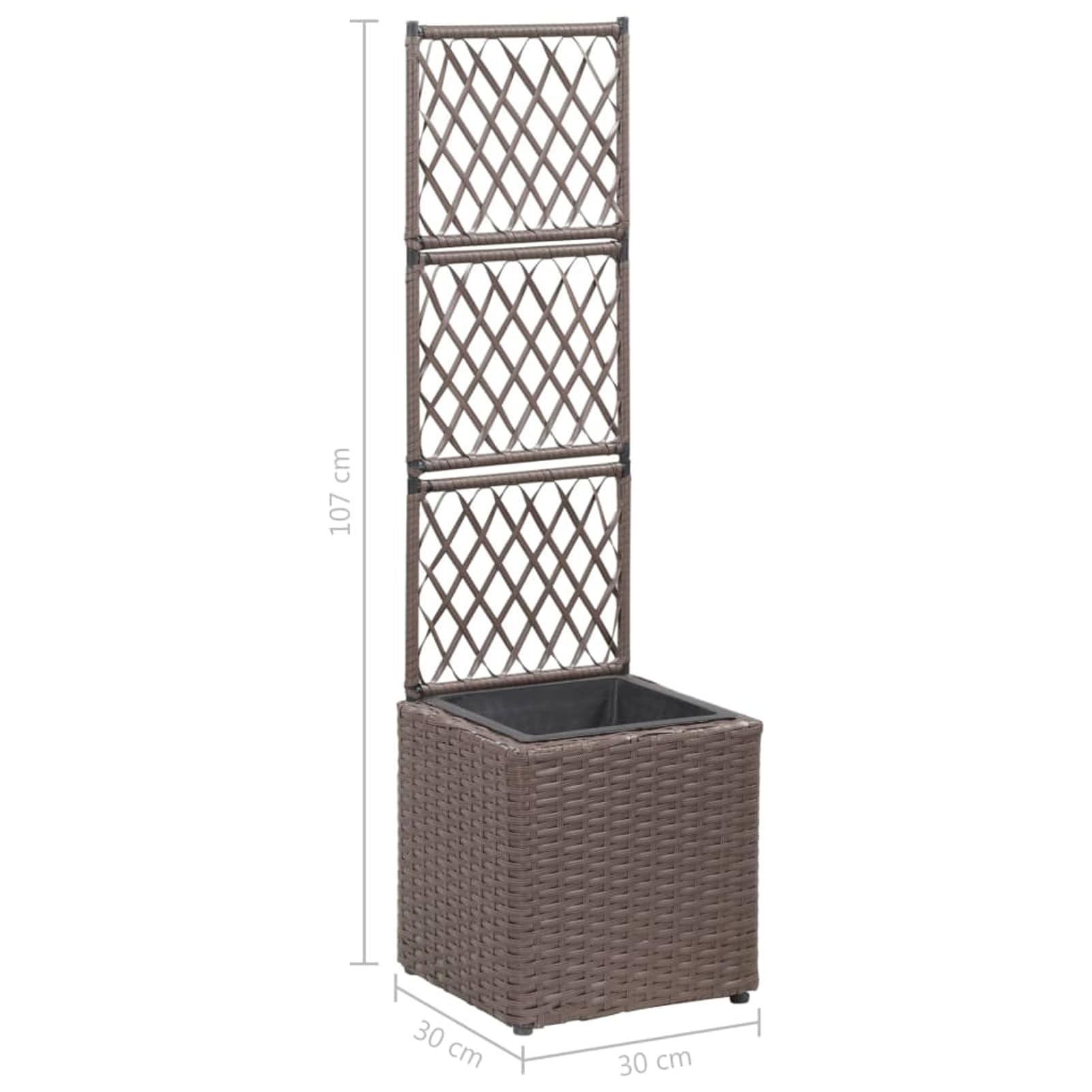 Homgoday Jardinera con Enrejado Arriate Macetero con Soporte para Trepadora Cultivos Plantas Flores para Terraza Jardín Exterior Enrejado y arriate 3 macetas ratán sintético marrón 30x30x107 cm