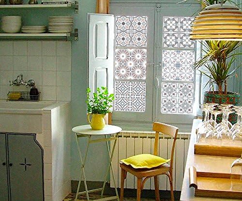 VALDECO KENIA Transparent Decorative Tile Stickers Set 12 units 6x6 inches. Window Decor. Glass Decor. Kitchen and Bath.