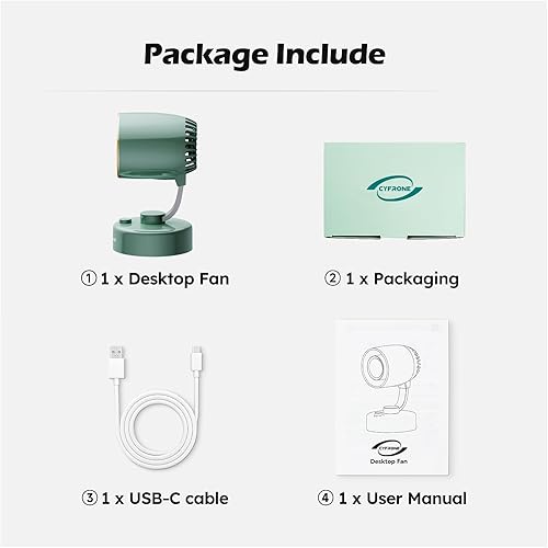 Miniatura 8 de Ventilador de escritorio portátil de pequeño aroma USB-C recargable 4000 mAh 4 velocidades, mini ventiladores de mesa silenciosos, inclinables para