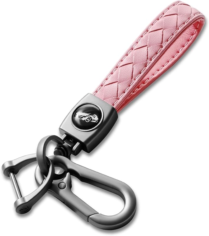 Chaveiro para carro Gkeygo com mosquetão, alça de couro sintético, argola em D e fecho giratório 360°, Gunmetal - Pink