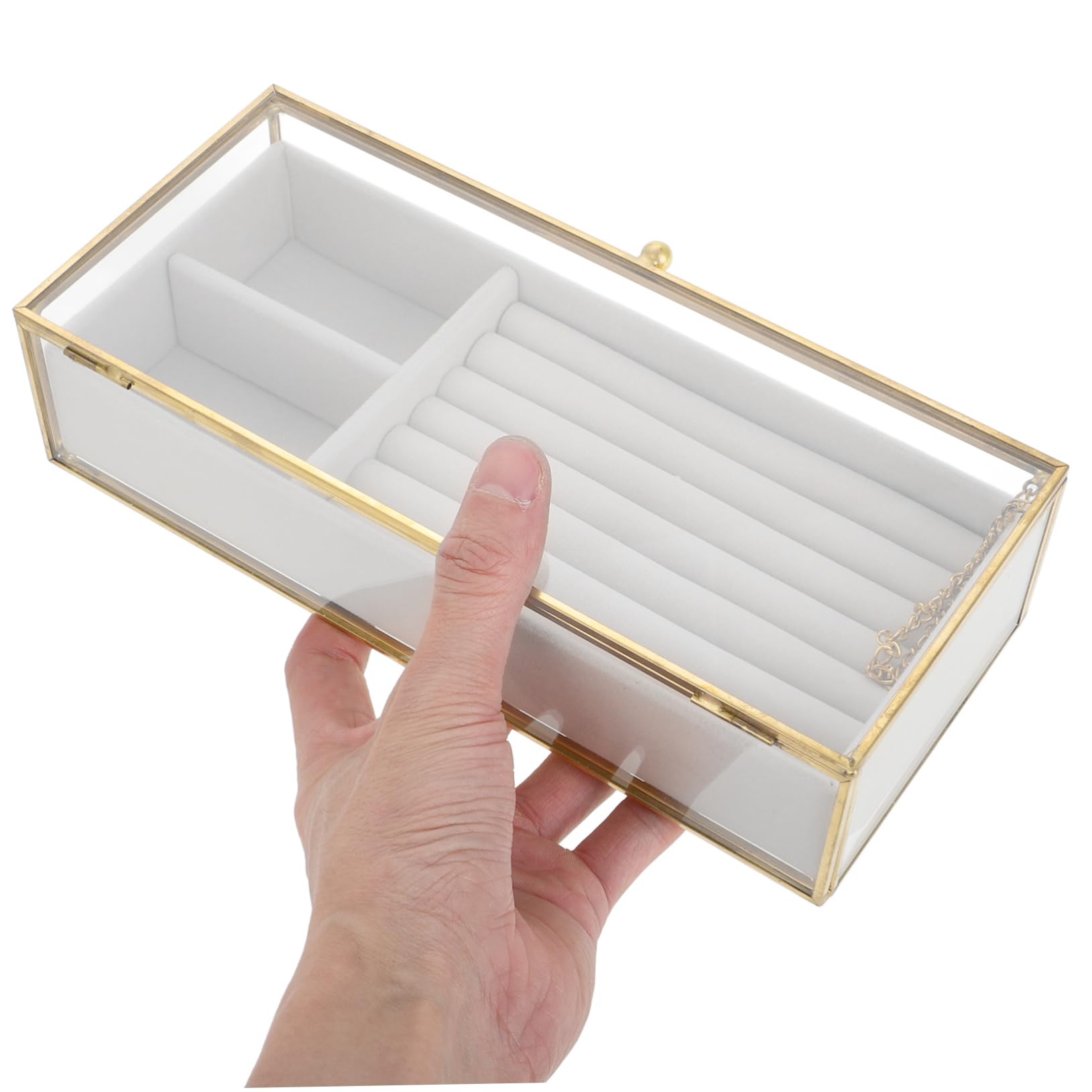 FRCOLOR Schmuckorganizer aus Glas mit Deckel Ohrring-aufbewahrungsbox Ringbox und Halsketten-schmuckschatulle für Damen Ästhetische Schmuckschatulle mit Fächern für Effiziente