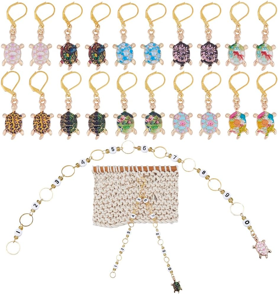 Hobbspring DIY Knitting Tool Sets Including 20pcs Turtle Locking Stitch Markers 2pcs Number Acrylic Knitting Row Counter Chains with Claw Clasps for Knitting Weaving Sewing Accessories