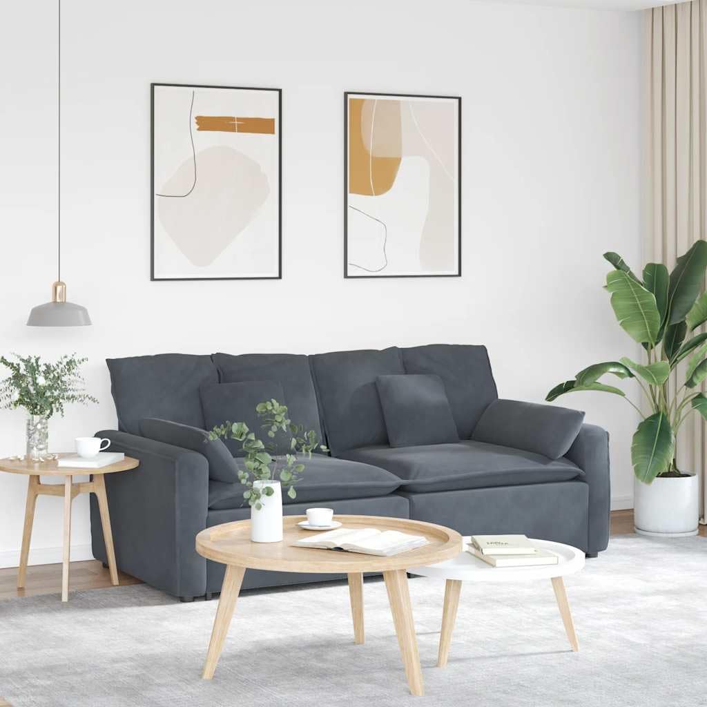 Sofa modułowa ciemnoszara z poduszkami, aksamit 100% poliester, metalowa rama, 224 x 105 x 64 cm, 2 elementy siedzenia, sofa modułowa, zestaw wypoczynkowy do salonu i pokoju gościnnego