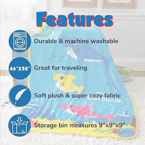 Miniatura 5 de Franco Baby Shark - Juego de 2 cubos de almacenamiento de felpa para niños, juego de 2 piezas (producto oficial)