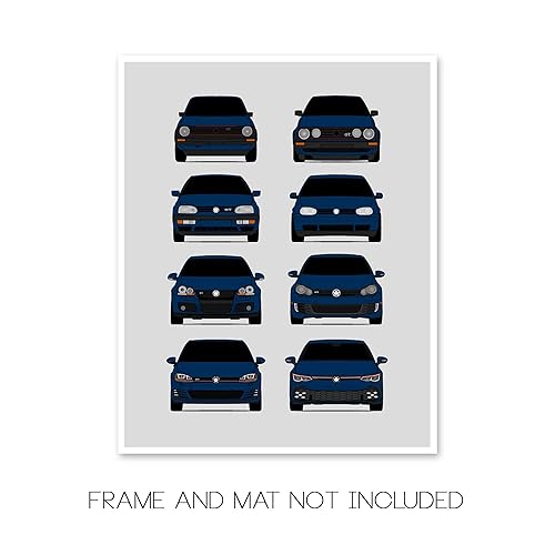 Vista 44 de Handmade Poster compatible with Volkswagen Golf GTI Generations and Print of VW GTI (Car Models: MK1 to MK8) - White, 8x10" Satin Print (Unframed)