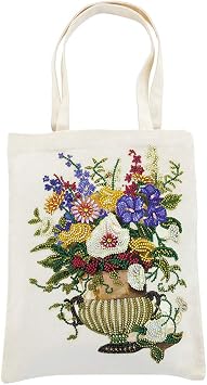 Tote Bag - Reusable Diamond Painting Cotton Fabric Foldable Shopping Bag with Handle,Durable Fashionable Bags for Shopping Daily Organization Rhinestone Diamond Art Handbag,F