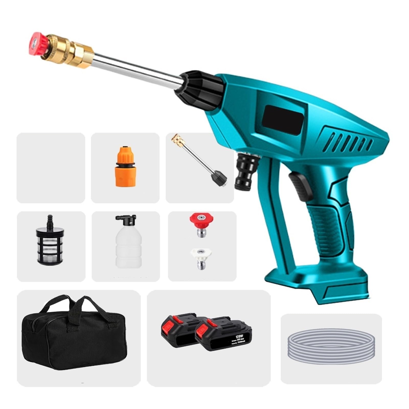 Pistola De Agua Lavado Coches Alta Presión Inalámbrica Generador Espuma Lavadora Portátil con Bolsa Herramientas For Batería 18V Potente Chorro A PresióN