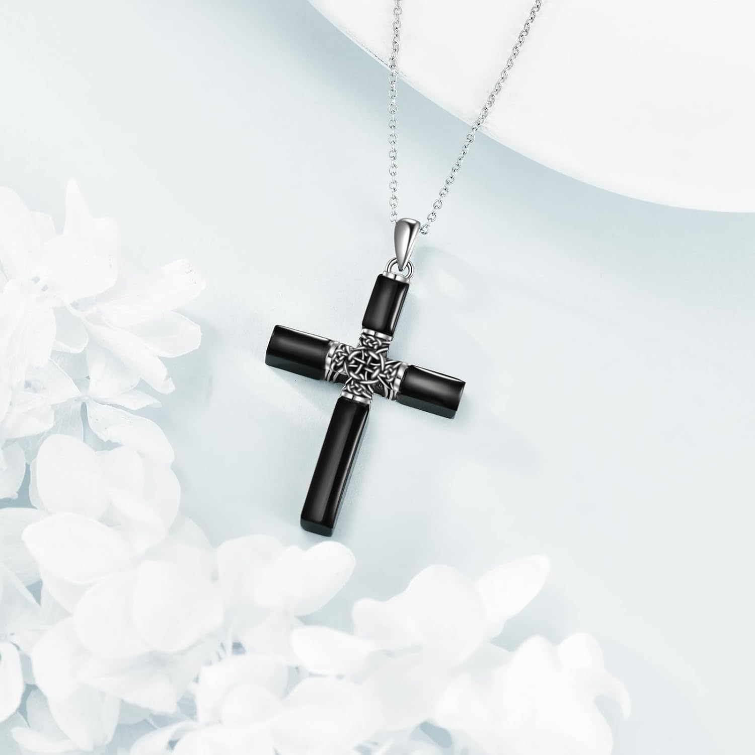 YFN Celtic Cross Necklace Sterling Silver Black Tourmaline Pendant Vintage Jewelry Religious Gifts for Women Men - Image 3