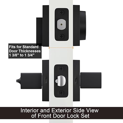 Miniatura 7 de Haidms Juego de cerradura de puerta exterior negra con cerrojo, manija de puerta delantera y cerrojo de seguridad, cerraduras de puerta de entrada,