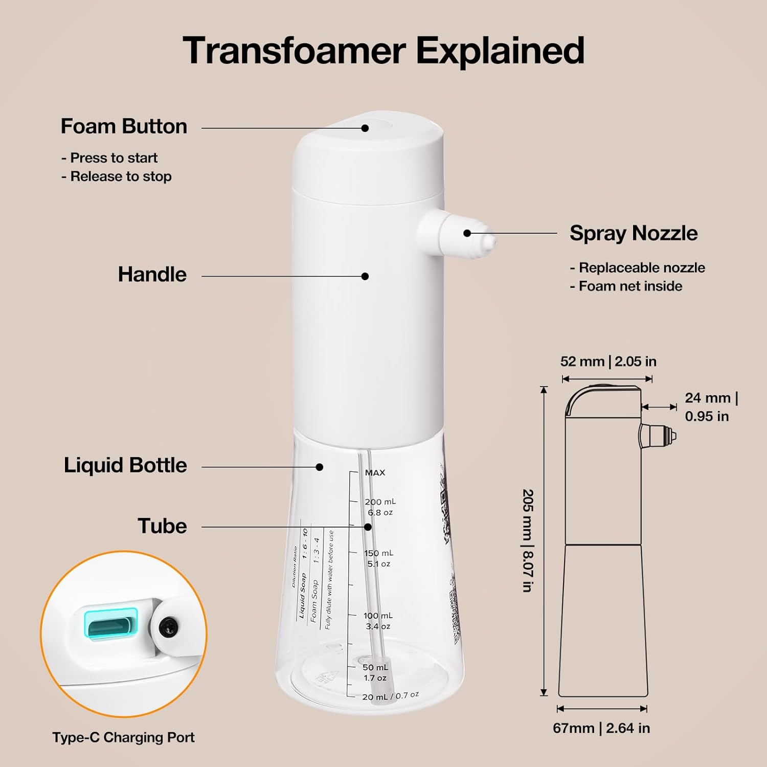 Electric Dog Cleaning Foam Machine Sprayer,Rechargable Soap Dispenser for Dog 1100mAh Ultra Long Standby, IPX8 Waterproof, 230mL Capacity, Deep Cleaning Pet Fur, for Bathroom Kitchen Cat(Black) - Image 6